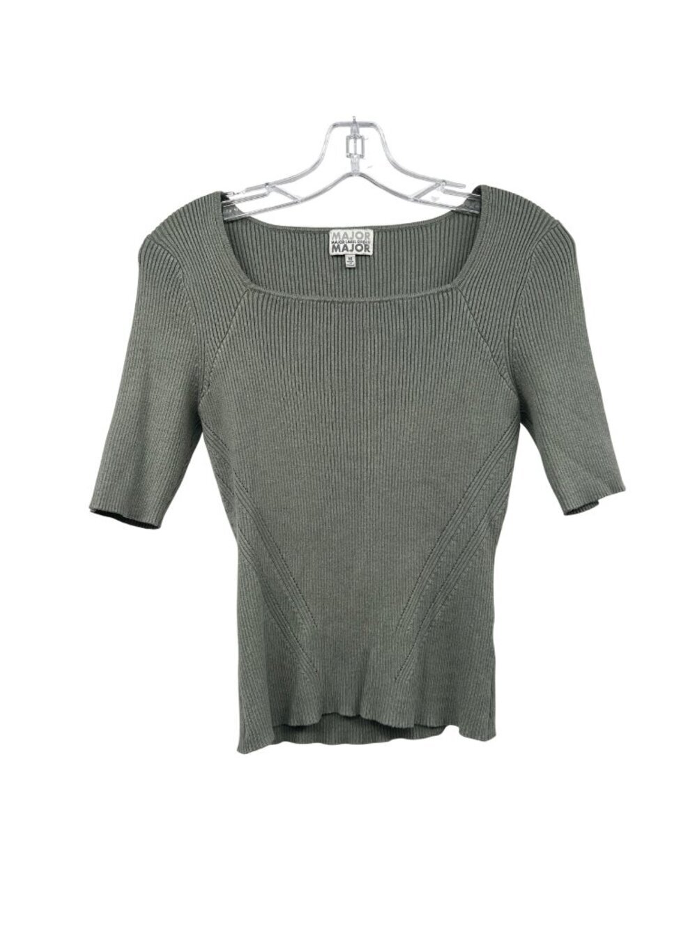 Major Label Group Short Sleeve Sweater Cut Out Back Ribbed Green Size Medium